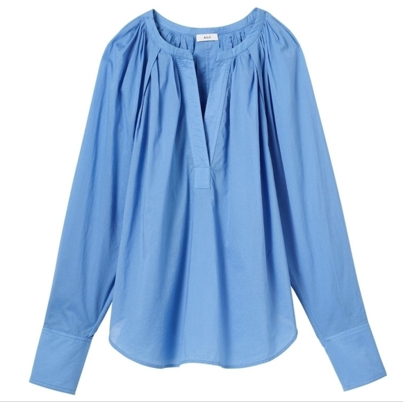 A.L.C. NWT Nomad Pleated Cotton Blouse In Blue Sea - Picture 1 of 7